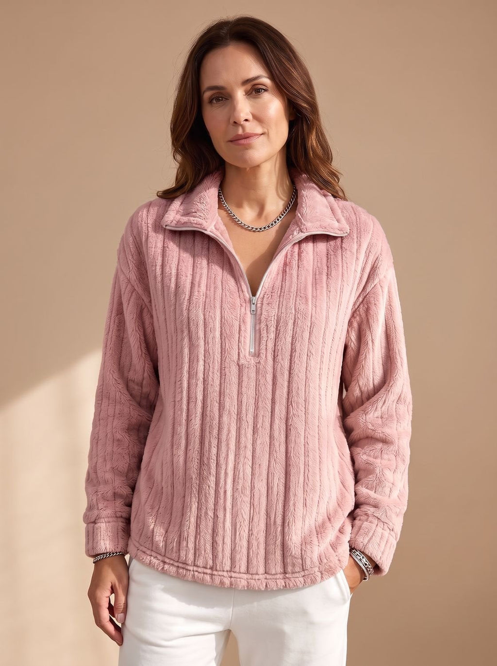 Vivian | Women's Half-Zip Pullover | Ribbed Fleece · PNY