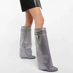 Vivian | Women's Knee-High Boots | Rhinestone Padlock · PNY