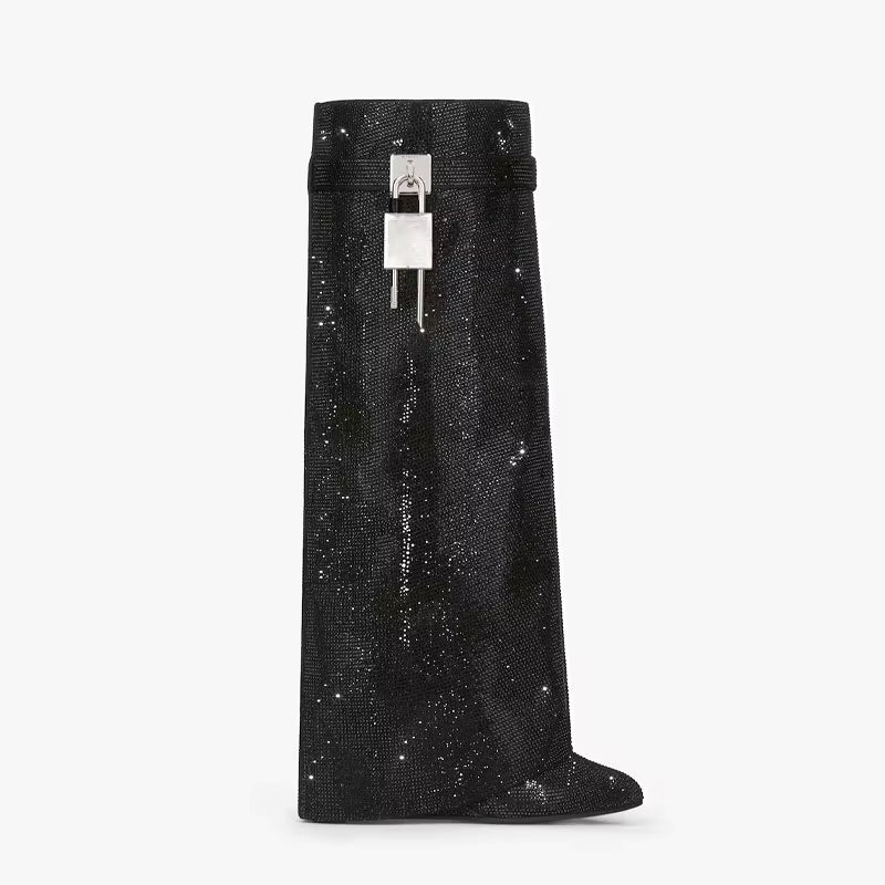 Vivian | Women's Knee-High Boots | Rhinestone Padlock · PNY