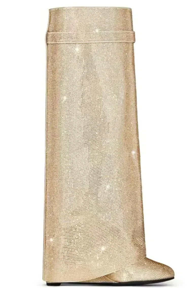 Vivian | Women's Knee-High Boots | Rhinestone Padlock · PNY