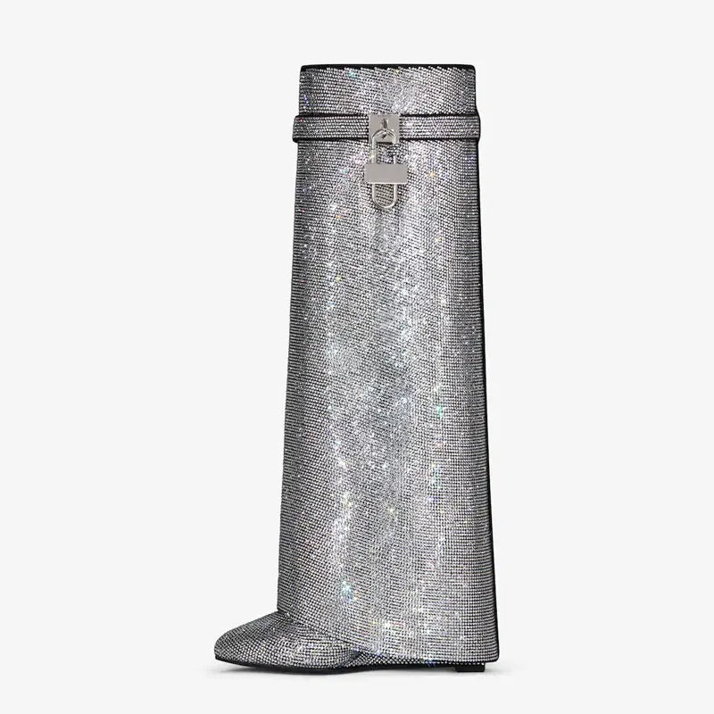 Vivian | Women's Knee-High Boots | Rhinestone Padlock · PNY