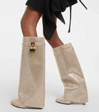 Vivian | Women's Knee-High Boots | Rhinestone Padlock · PNY