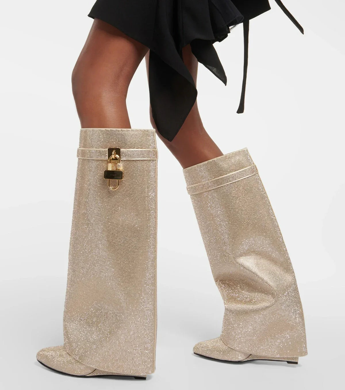 Vivian | Women's Knee-High Boots | Rhinestone Padlock · PNY