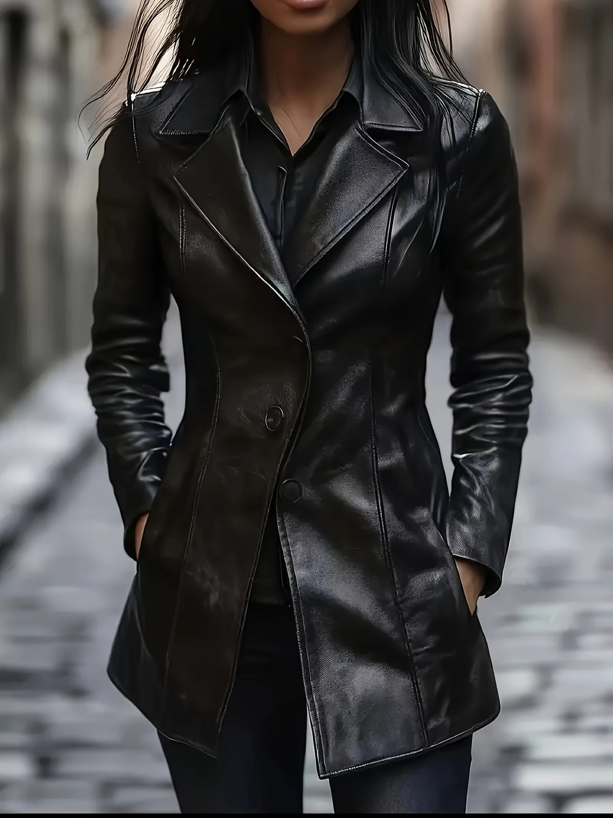 Vivian | Women's Lapel Coat | Faux Leather · PNY