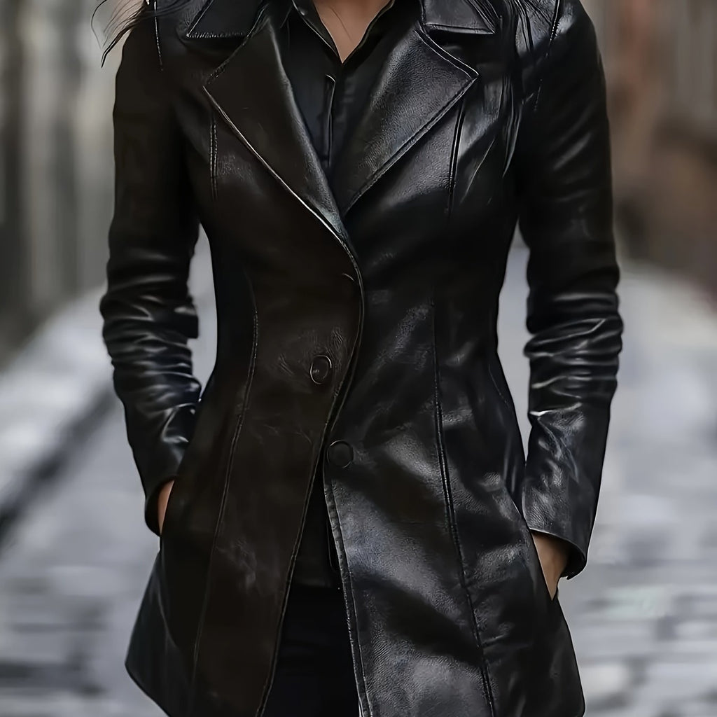 Vivian | Women's Lapel Coat | Faux Leather · PNY