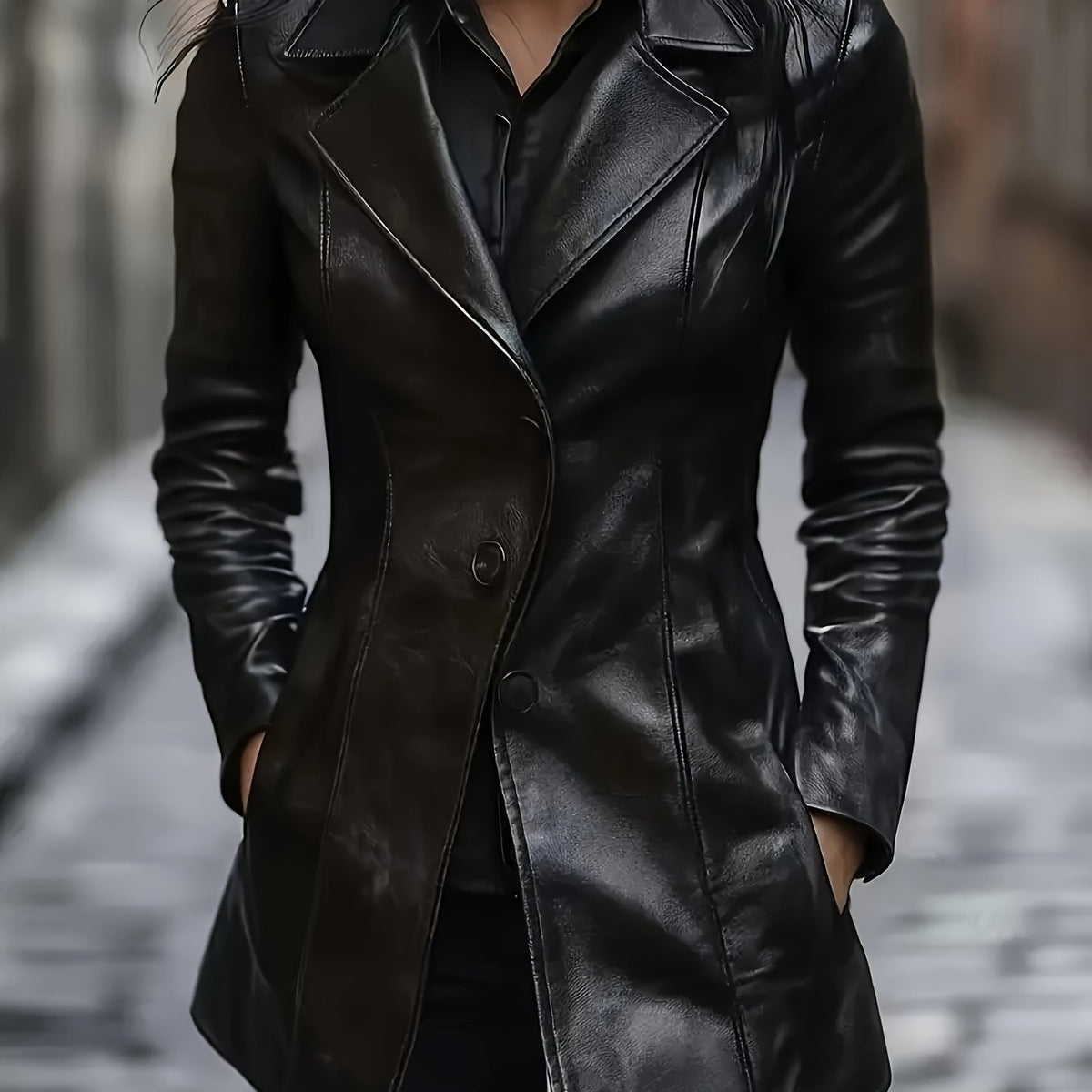 Vivian | Women's Lapel Coat | Faux Leather · PNY