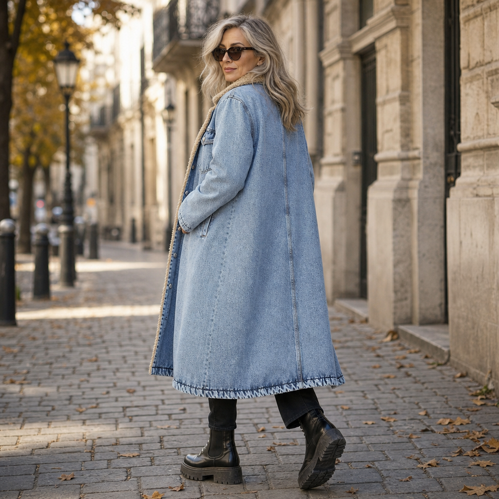 Vivian | Women's Longline Denim Coat | Sherpa-Lined · PNY