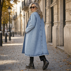 Vivian | Women's Longline Denim Coat | Sherpa-Lined · PNY