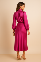 Vivian | Women's Mock-Neck Midi Dress | Satin · PNY