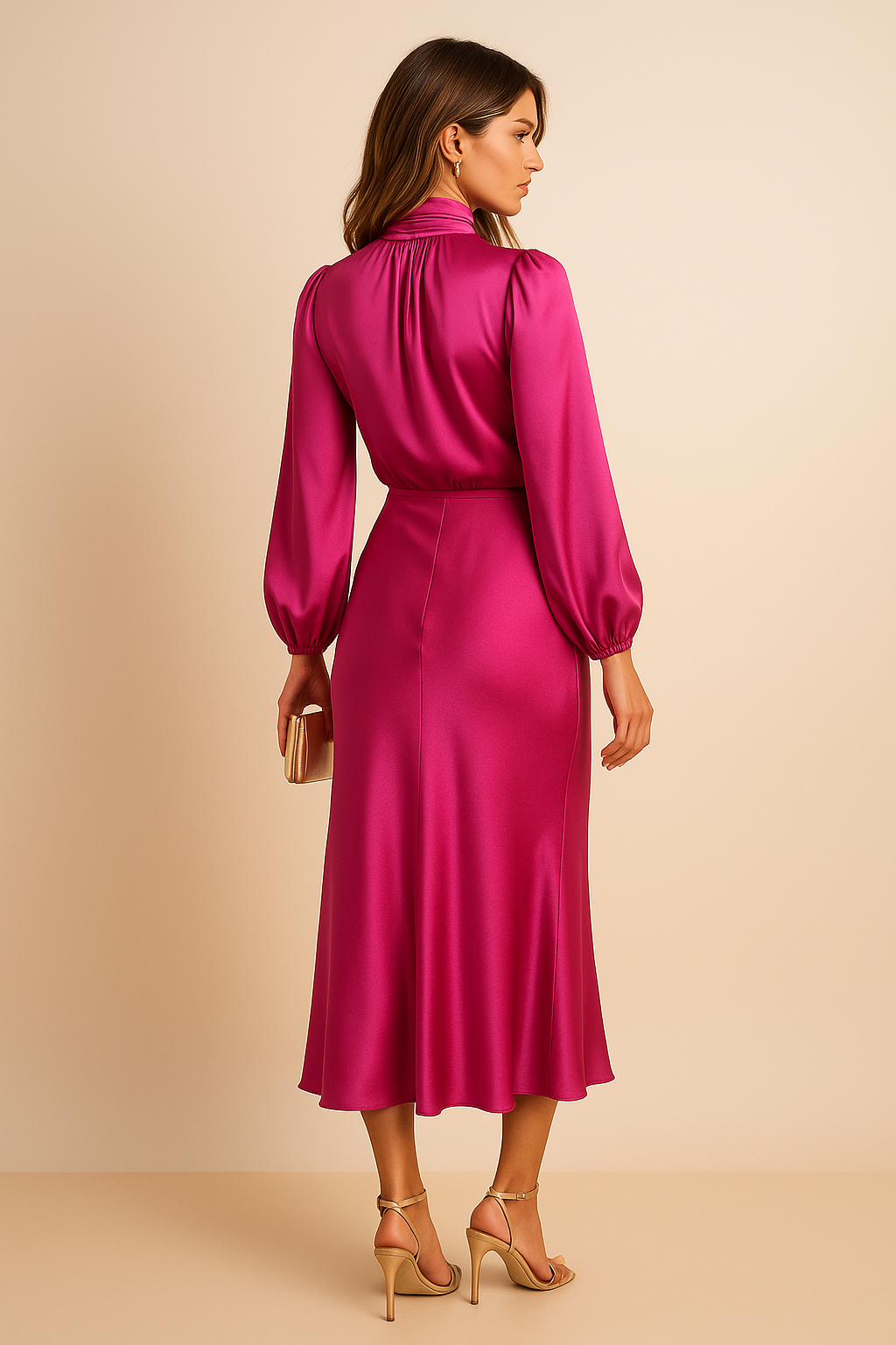 Vivian | Women's Mock-Neck Midi Dress | Satin · PNY