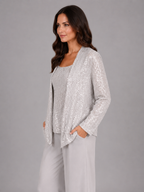 Vivian | Women's Sequin Three-Piece Pant Set | Open-Front Jacket · PNY
