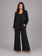 Vivian | Women's Sequin Three-Piece Pant Set | Open-Front Jacket · PNY