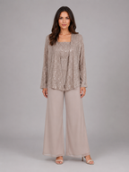 Vivian | Women's Sequin Three-Piece Pant Set | Open-Front Jacket · PNY