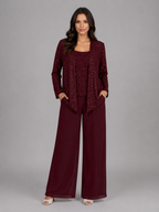 Vivian | Women's Sequin Three-Piece Pant Set | Open-Front Jacket · PNY