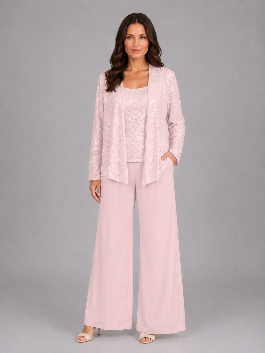 Vivian | Women's Sequin Three-Piece Pant Set | Open-Front Jacket · PNY