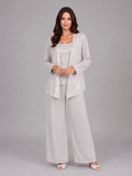 Vivian | Women's Sequin Three-Piece Pant Set | Open-Front Jacket · PNY