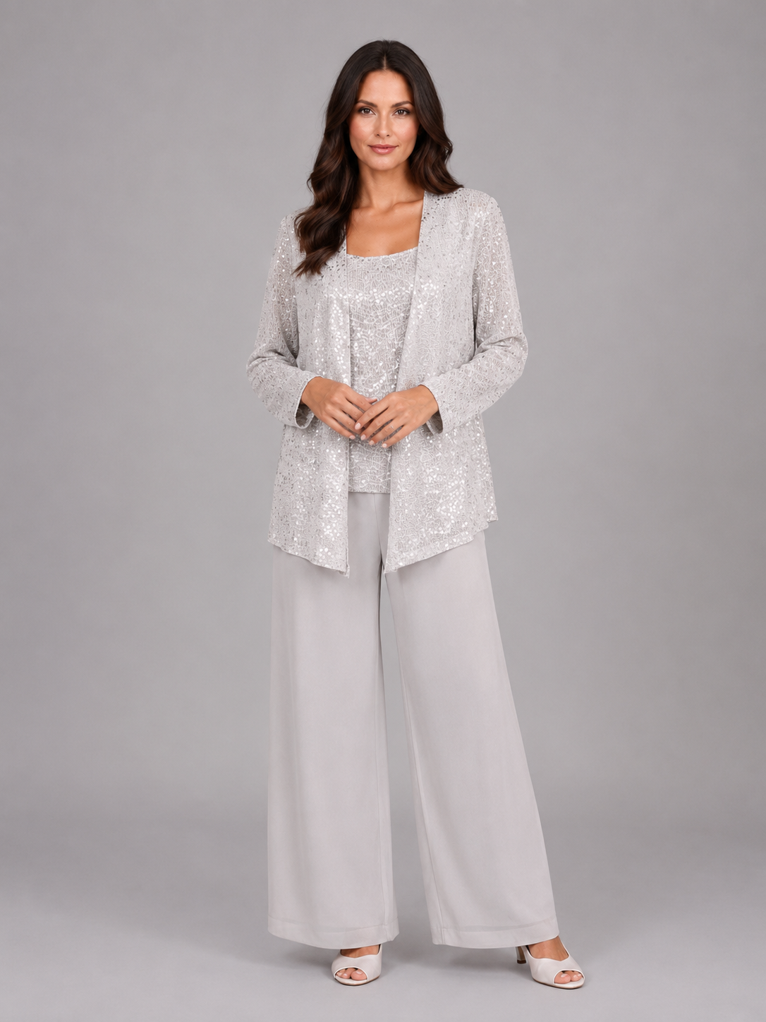 Vivian | Women's Sequin Three-Piece Pant Set | Open-Front Jacket · PNY