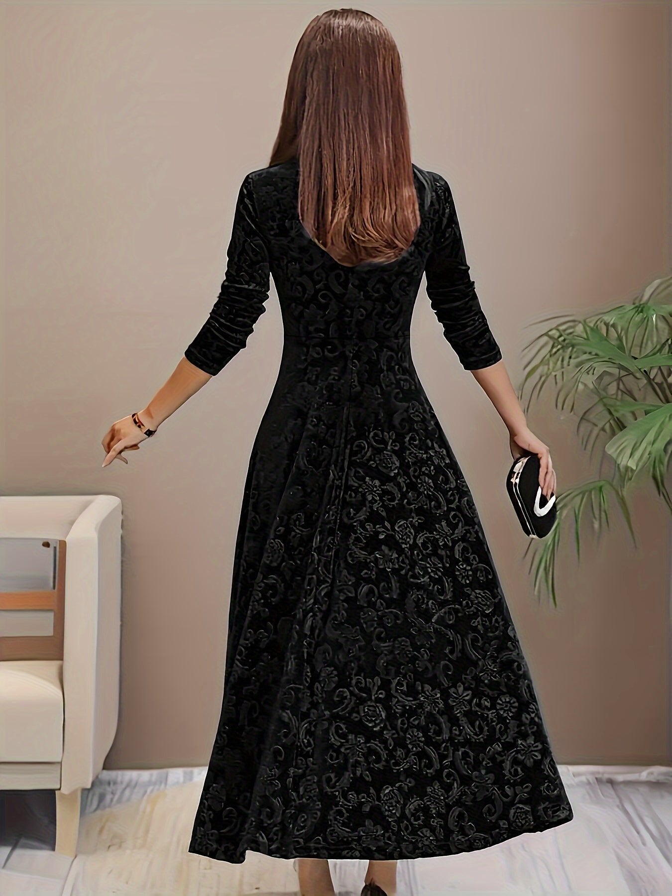 Vivian | Women's Square-Neck Maxi Dress | Floral Embossed · PNY