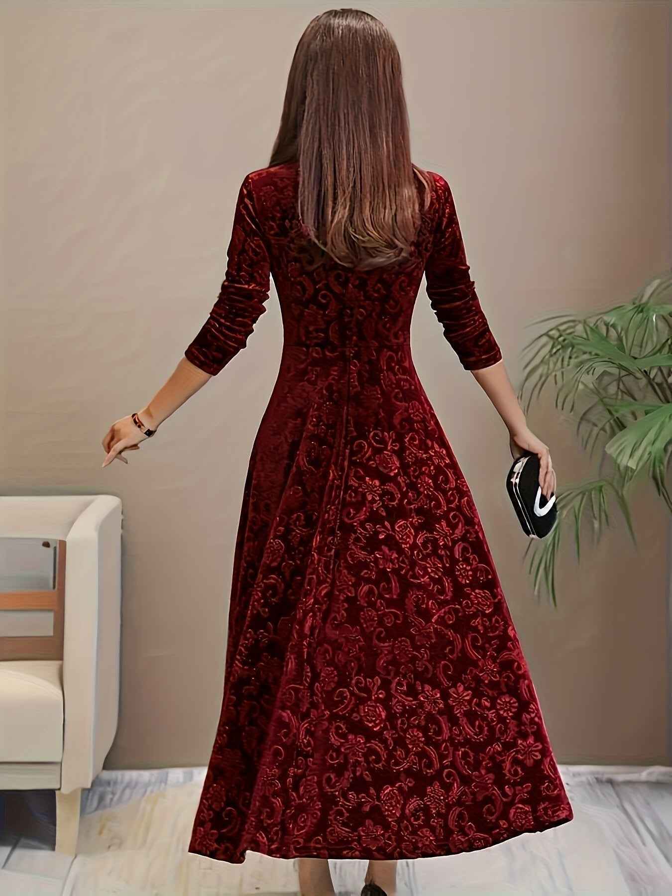 Vivian | Women's Square-Neck Maxi Dress | Floral Embossed · PNY