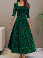 Vivian | Women's Square-Neck Maxi Dress | Floral Embossed · PNY