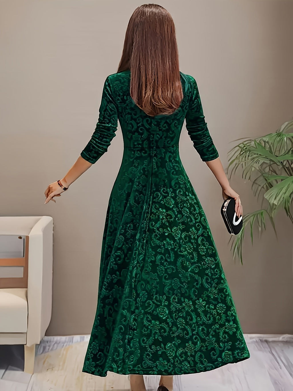 Vivian | Women's Square-Neck Maxi Dress | Floral Embossed · PNY