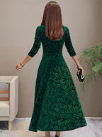 Vivian | Women's Square-Neck Maxi Dress | Floral Embossed · PNY