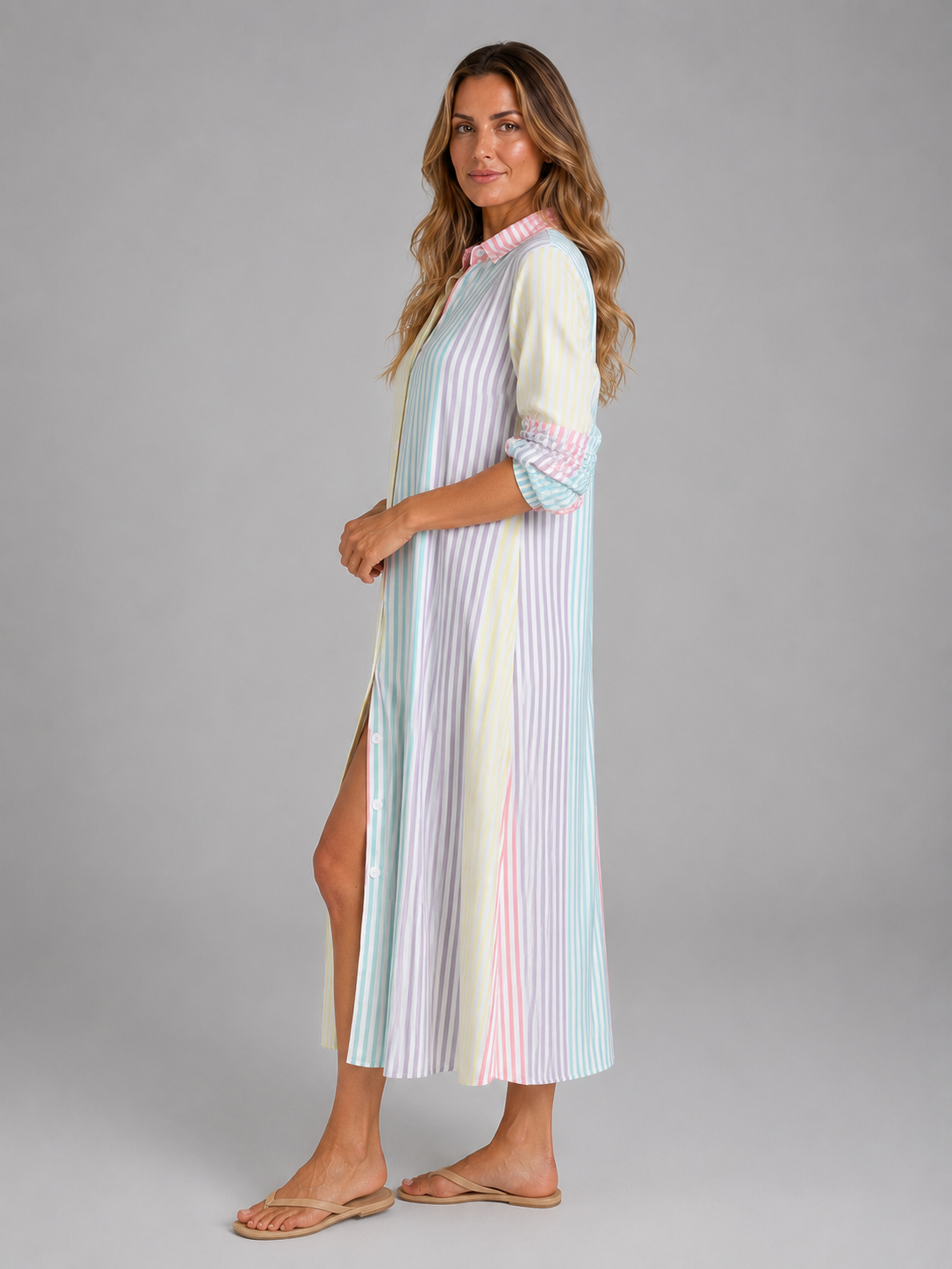 Vivian | Women's Striped Shirt Dress | Button-Front · PNY