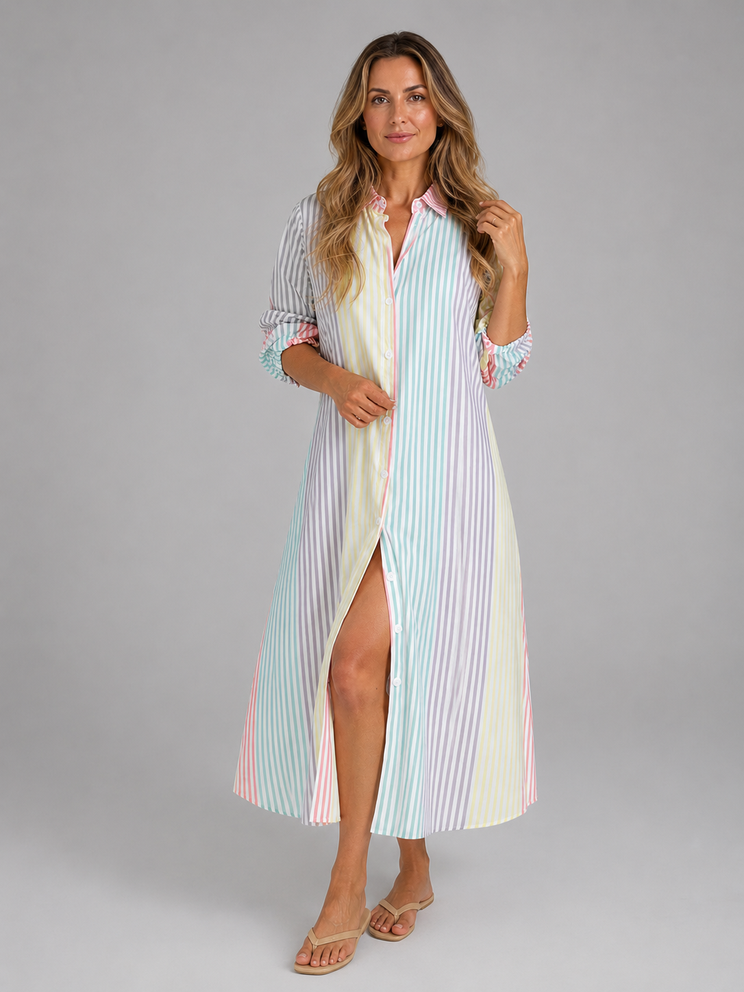 Vivian | Women's Striped Shirt Dress | Button-Front · PNY