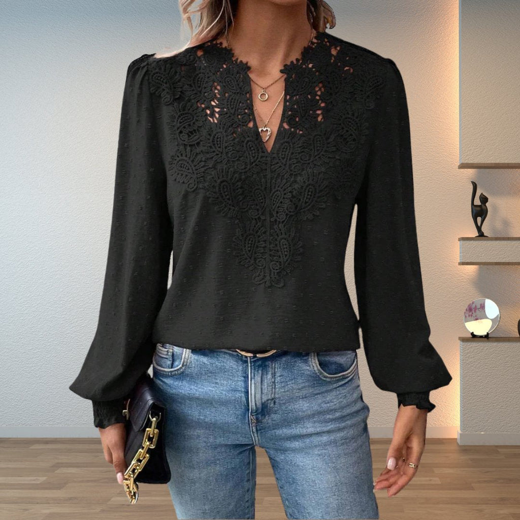 Vivian | Women's V-Neck Blouse | Lace Trim · PNY