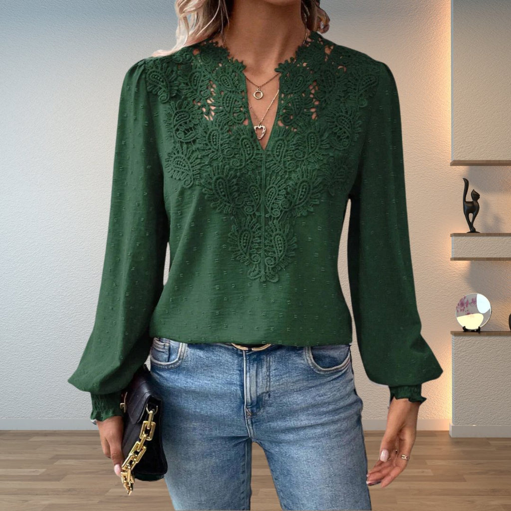 Vivian | Women's V-Neck Blouse | Lace Trim · PNY