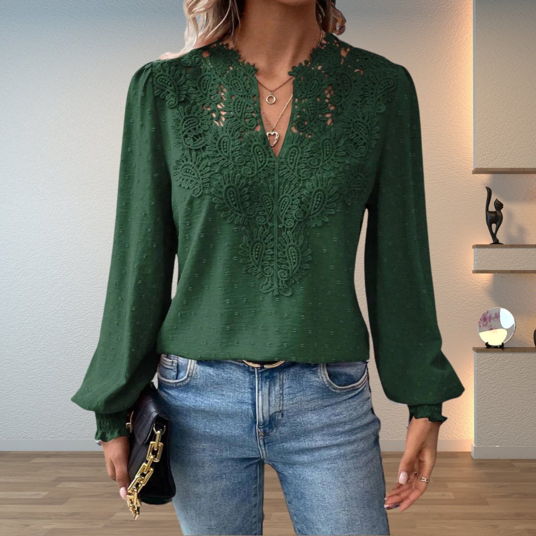 Vivian | Women's V-Neck Blouse | Lace Trim · PNY