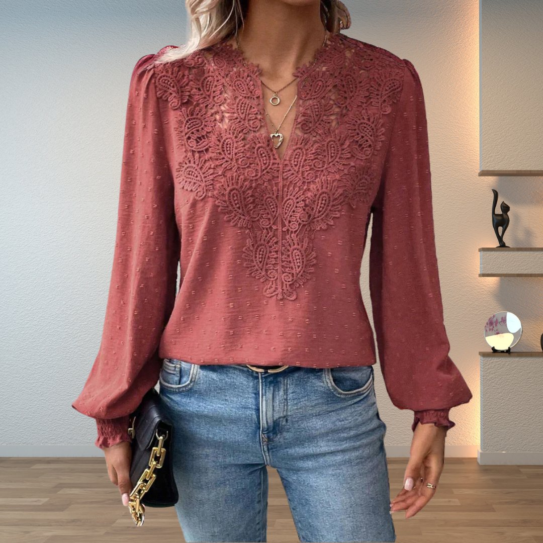 Vivian | Women's V-Neck Blouse | Lace Trim · PNY