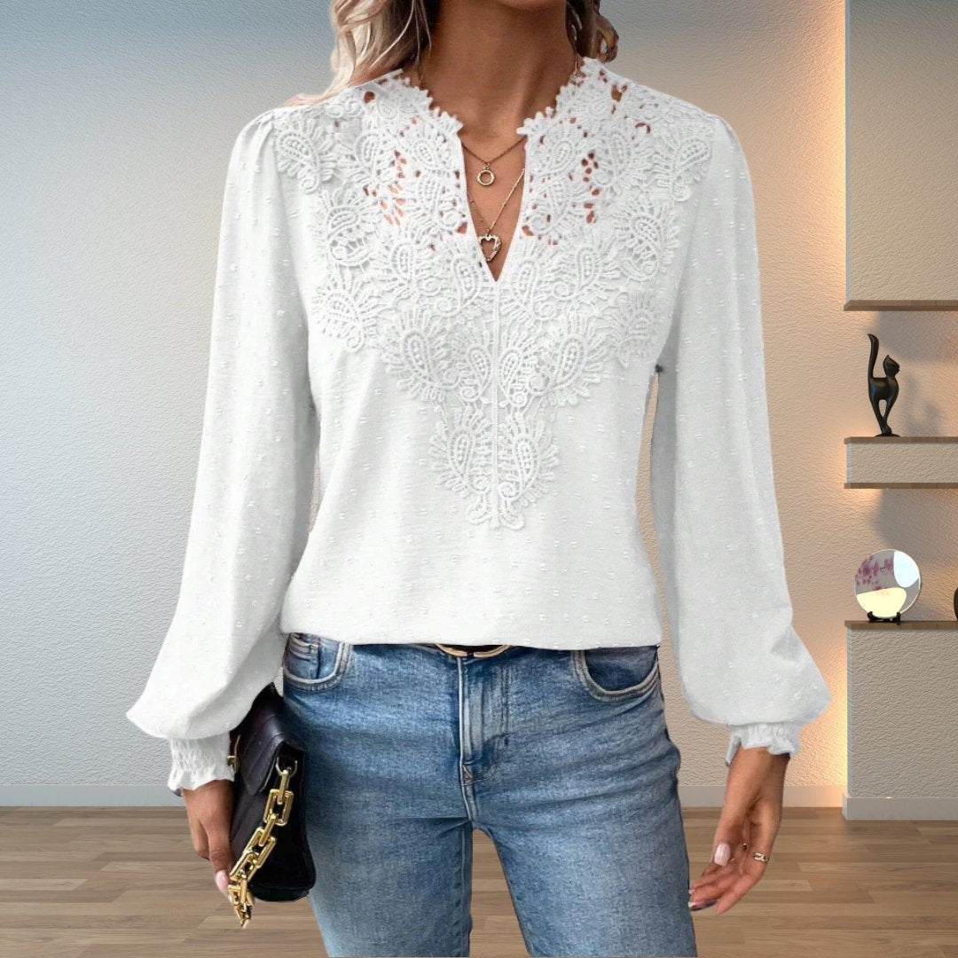 Vivian | Women's V-Neck Blouse | Lace Trim · PNY