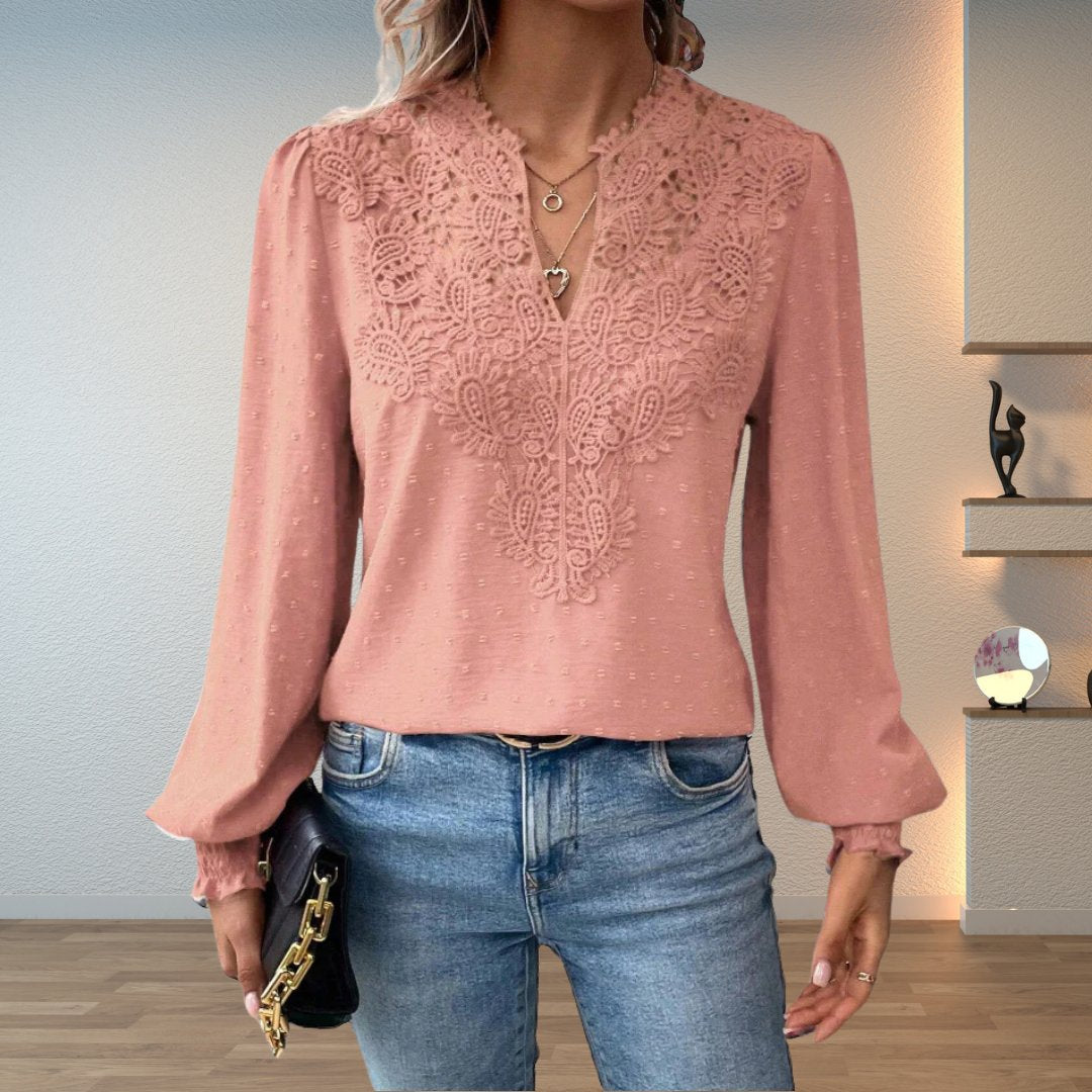 Vivian | Women's V-Neck Blouse | Lace Trim · PNY