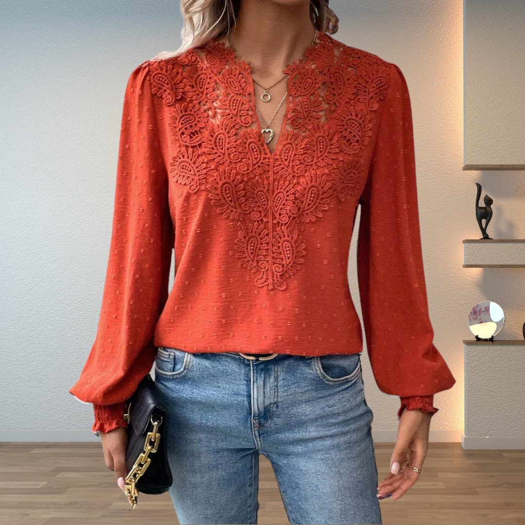 Vivian | Women's V-Neck Blouse | Lace Trim · PNY