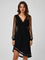 Vivian | Women's V-Neck Dress | Sheer Sleeves