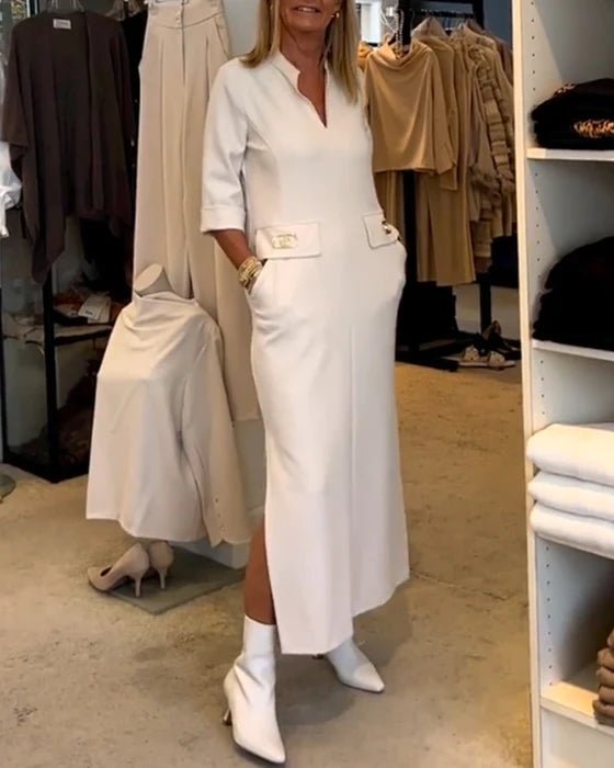 Vivian | Women's V-Neck Maxi Dress | Front Pockets · PNY