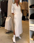Vivian | Women's V-Neck Maxi Dress | Front Pockets