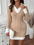 Vivian | Women's V-Neck Sweater Dress | Cable Knit · PNY