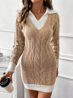 Vivian | Women's V-Neck Sweater Dress | Cable Knit · PNY