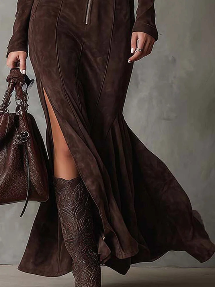 Vivian | Women's Zip-Front Maxi Dress | Belted Slit · PNY