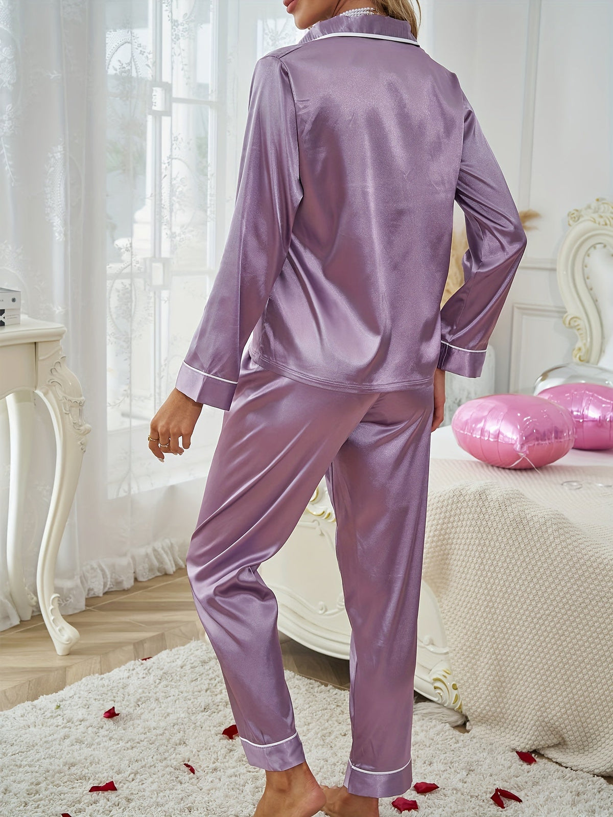 Vivienne | Women's Button-Front Pajama Set | Satin · PNY