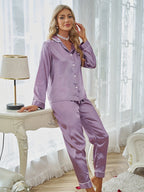 Vivienne | Women's Button-Front Pajama Set | Satin · PNY