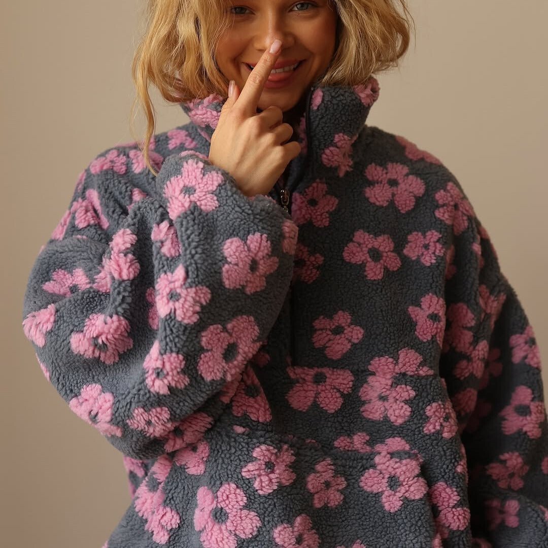 Willow | Women's Half-Zip Pullover | Floral Sherpa · PNY