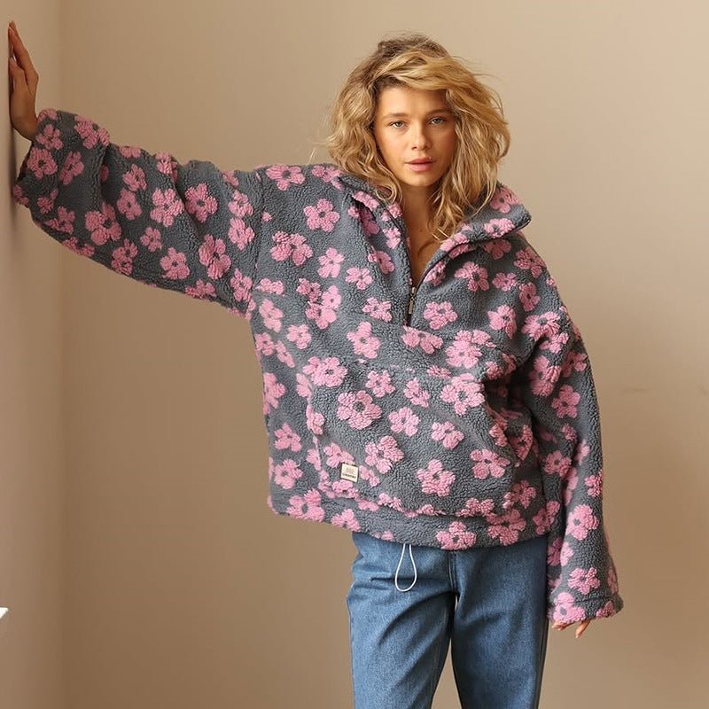 Willow | Women's Half-Zip Pullover | Floral Sherpa · PNY
