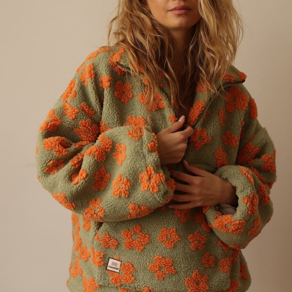 Willow | Women's Half-Zip Pullover | Floral Sherpa · PNY
