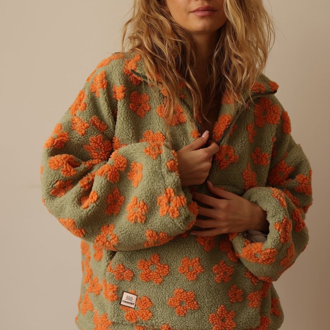Willow | Women's Half-Zip Pullover | Floral Sherpa · PNY