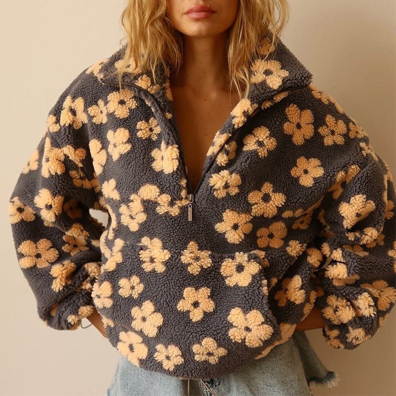 Willow | Women's Half-Zip Pullover | Floral Sherpa · PNY