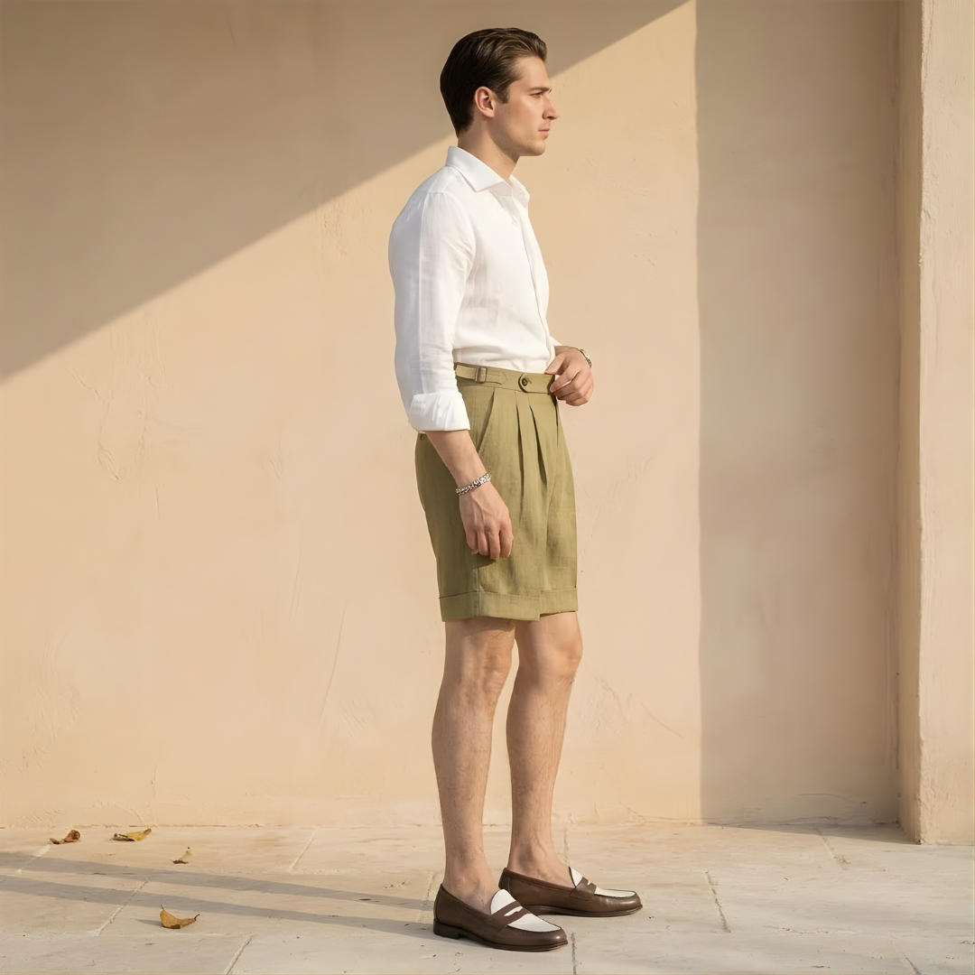 Preston | Men's Pleated Shorts | High Waist Vacation Shorts-Men Shorts-Pick NewYork