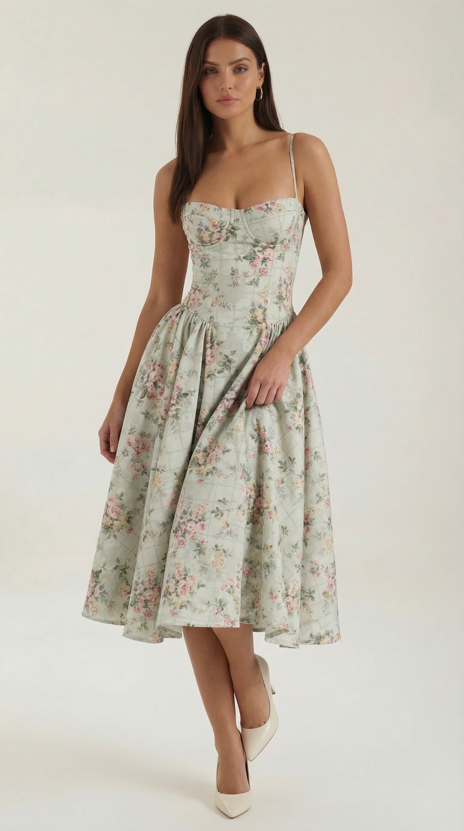 Rosalie | Women's Floral Print Midi Dress | Corset Bodice Sundress-Women Dress-Pick NewYork